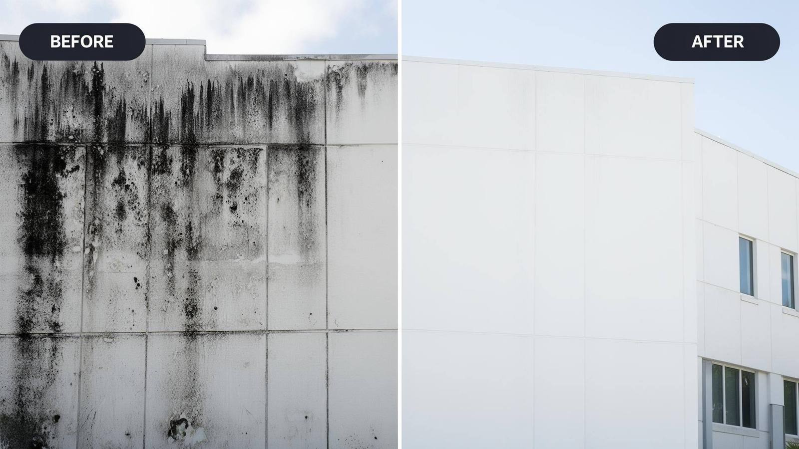 Drone cleaning a commercial office building facade