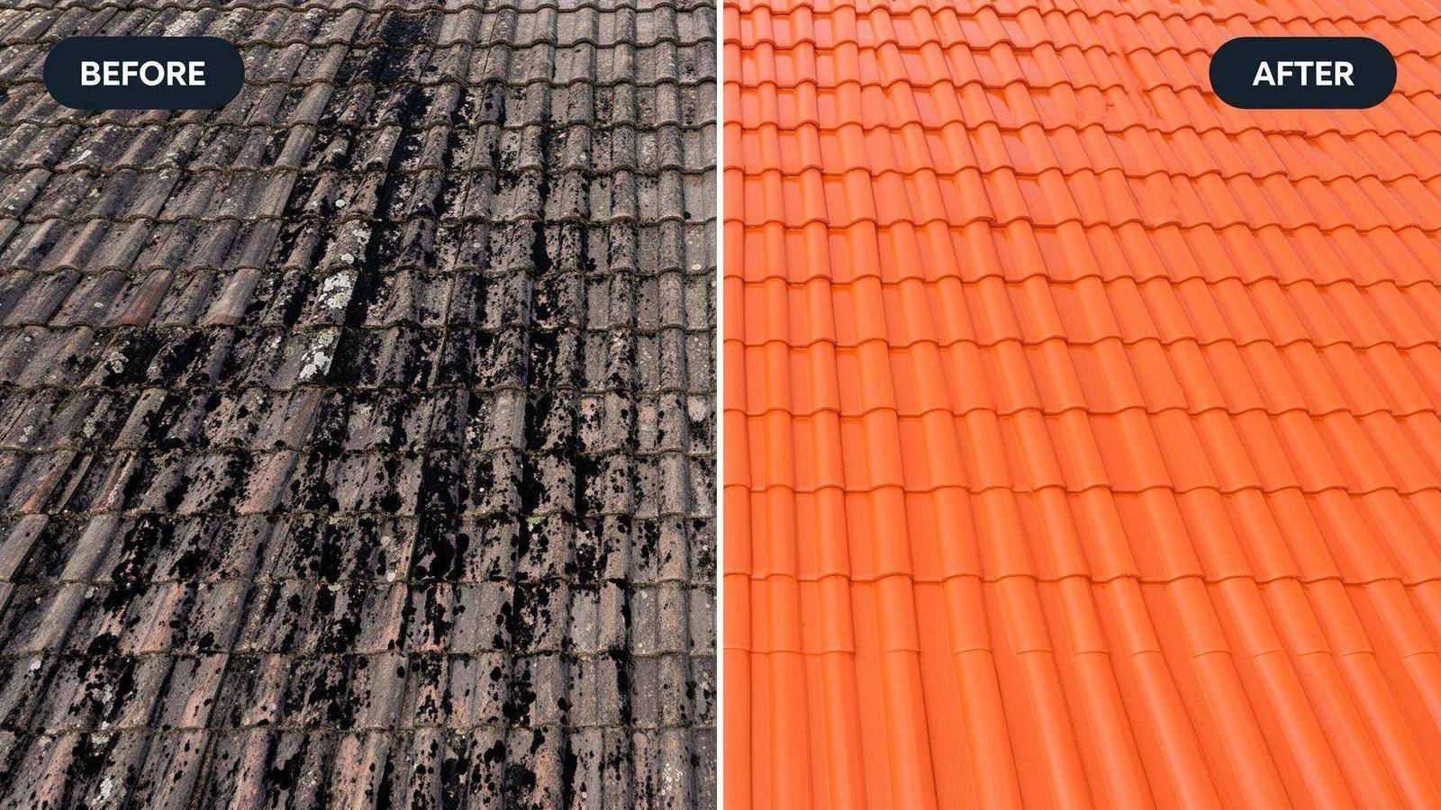 Drone soft-washing a tile roof in South Florida
